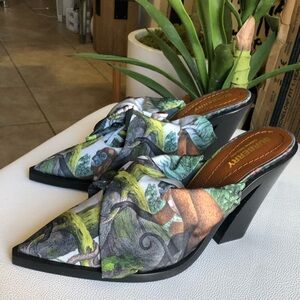 BURBERRY Tillington Monkey Print Scarf Tie Detail Mules Size 7.5 (37.5 IT)